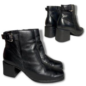 Chunky Heeled Y2K Black Leather Vintage Ankle Boots Grunge White Mountain Size 7